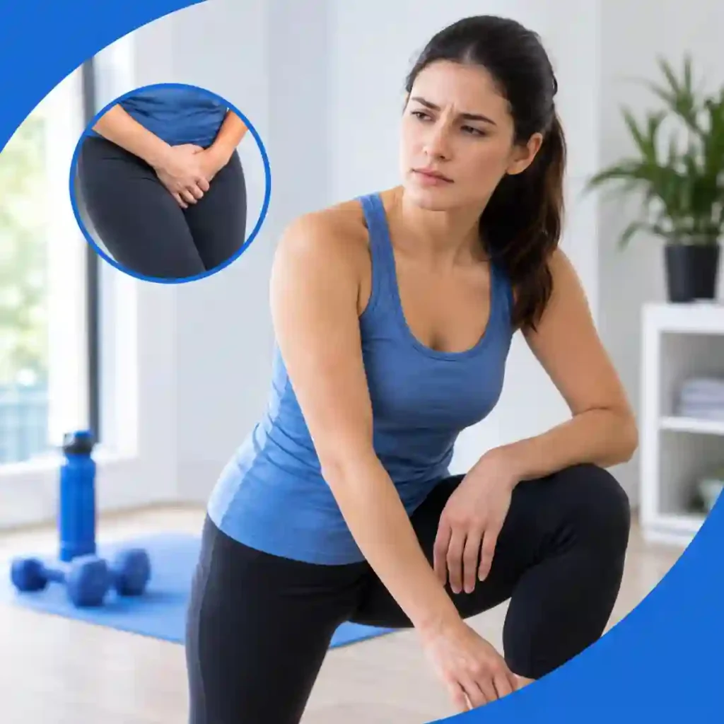 Pelvic-floor exercise Leicester guidance for urinary leakage, focusing on correct muscle technique, relaxed breathing, muscle relaxation and seeking professional advice if symptoms worsen.